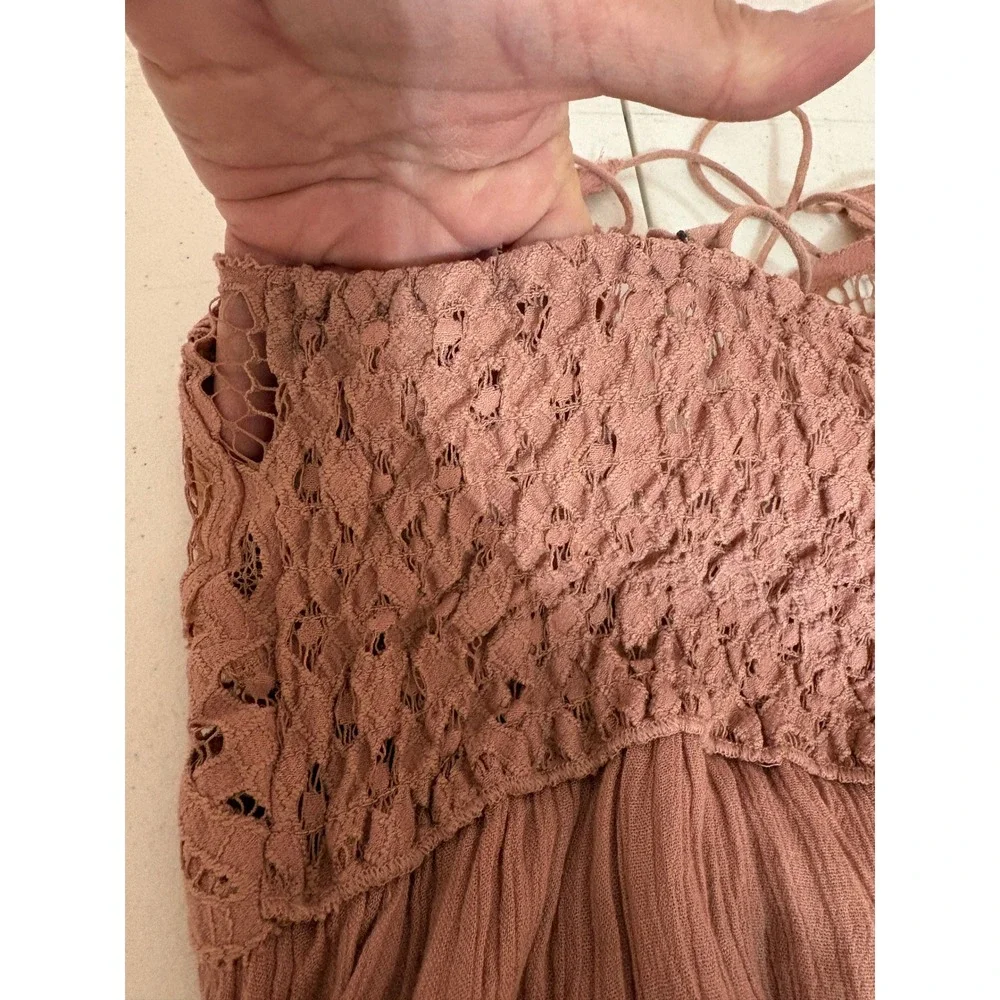 Free People Adella Maxi Dress Mauve Pink Boho Lace Crochet Ruffle Sm Coachella